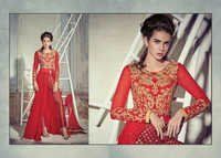 Sophisticated Red Georgette Designer Suit