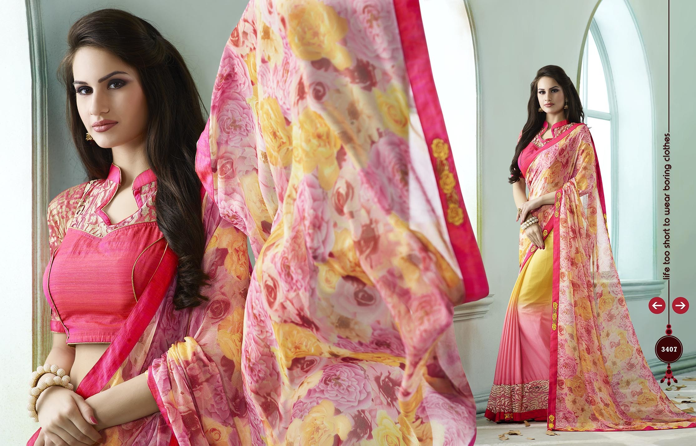 Pink And Yellow Fancy Saree