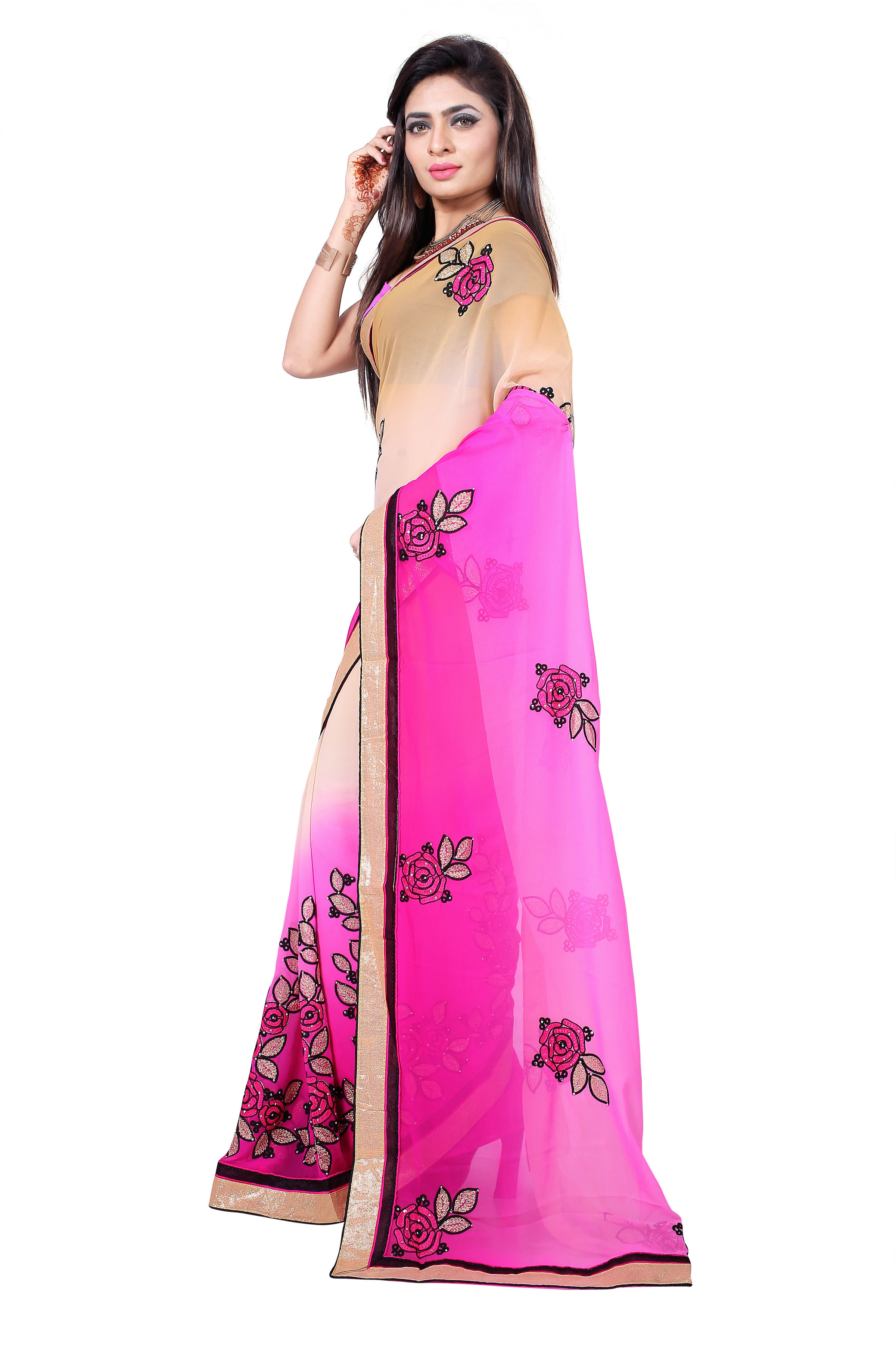 Red And Beige Embroidered Saree