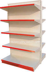 Supermarket Rack - Stainless Steel, Customizable Galvanized Surface Finish | White & Red Design, Equal Shelf Configuration
