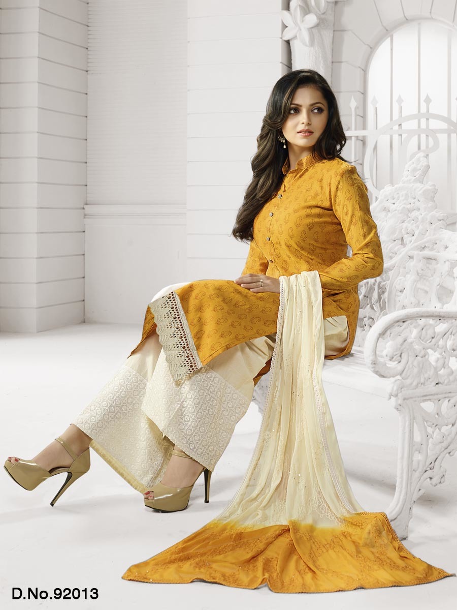 Mustard Yellow Designer Dress Material
