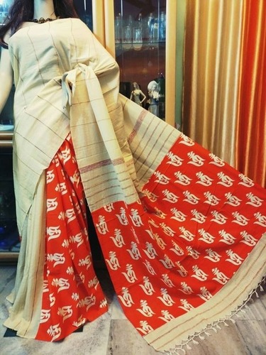 Cream And Orange Khesh Gurjari Saree