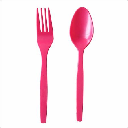 Disposable Spoon And Fork - Color: Pink