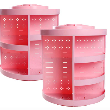 Cosmetic Box - Plastic, Cylindrical, Pink, 3-4 Tiers, Rotatable Design, Compact Storage