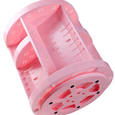 Cosmetic Box - Plastic, Cylindrical, Pink, 3-4 Tiers, Rotatable Design, Compact Storage