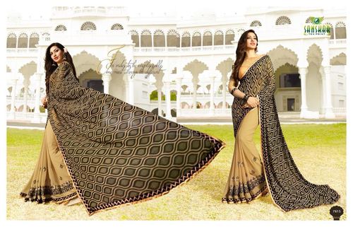 डिजाइनर कढ़ाई मुद्रित साड़ी