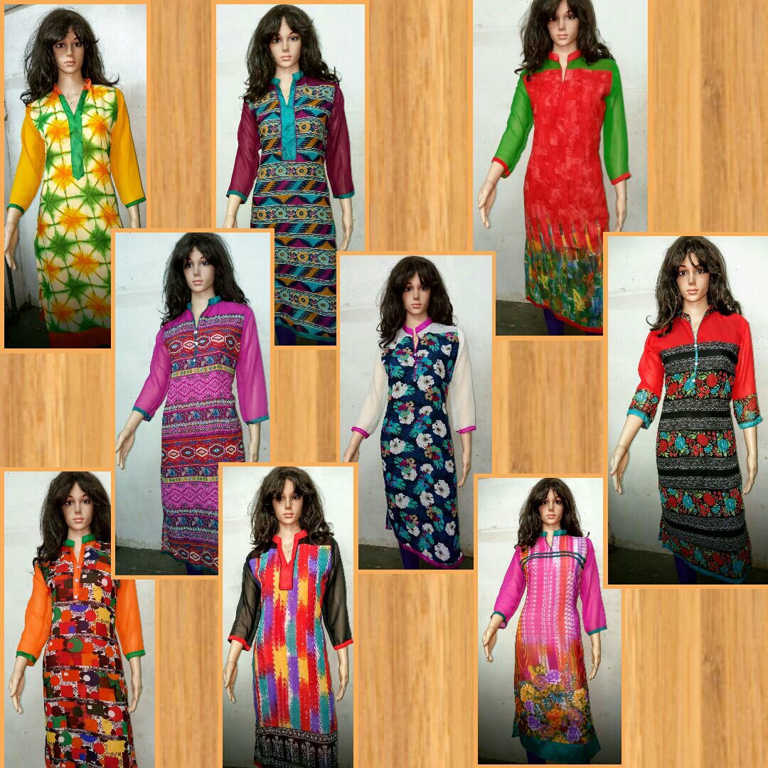 Printed Fancy Kurtis - Rayon, 42 Inches, Orange | Soft Texture, Stylish Design, Perfect Fit, Lightweight, Mandarin Collar
