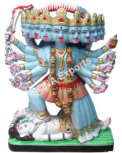 मूर्तिकला संगमरमर माँ काली प्रतिमा दस हाथों से