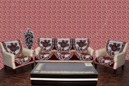 Satroop Sofa Panel Rangoli - Chenille Polyester Cotton Cover, Single Seater 69x59cm, 3 Seater 69x177cm, Rust with Printed Patterns, Neat Stitching
