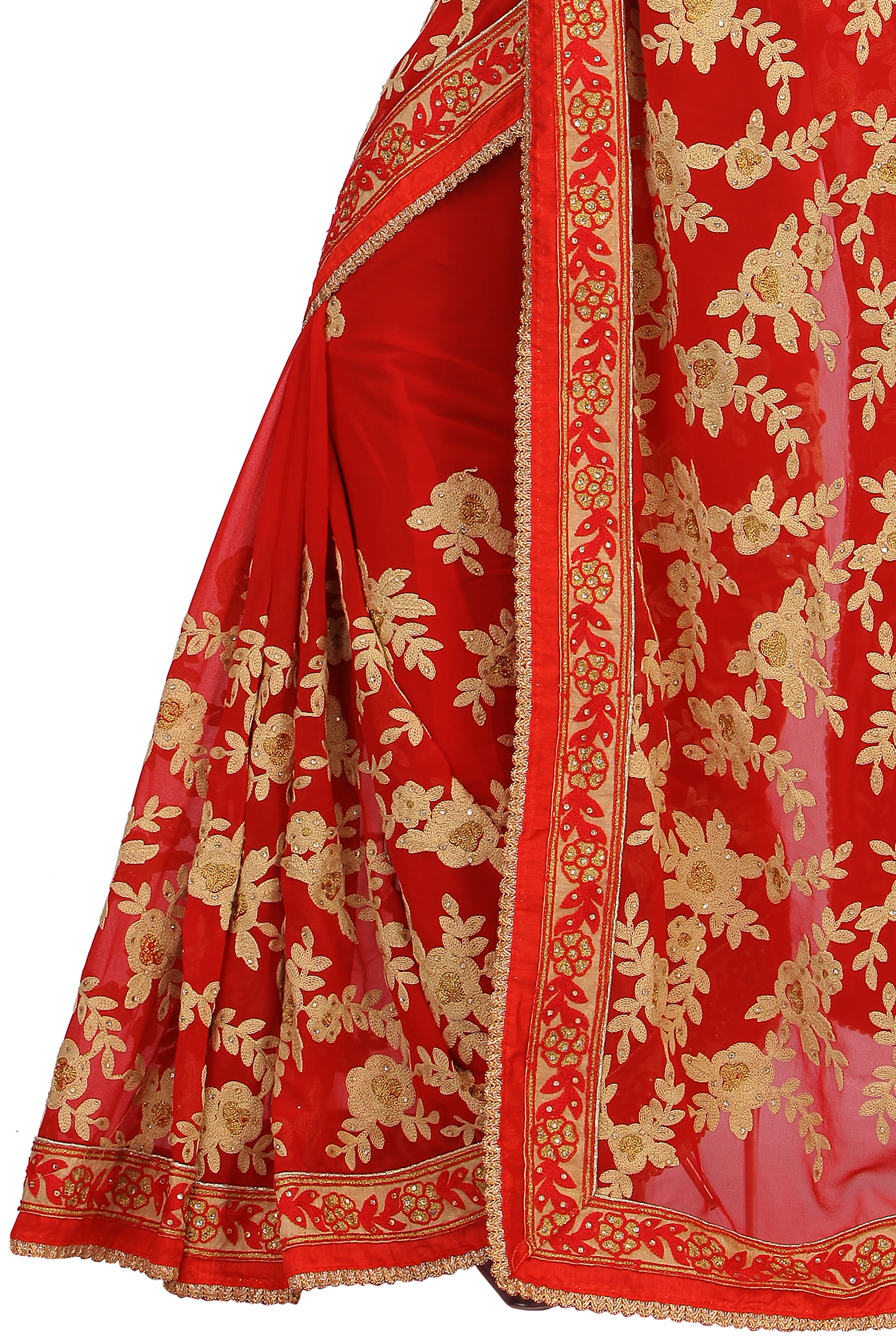 Georgette Fancy Red Embroidered Saree