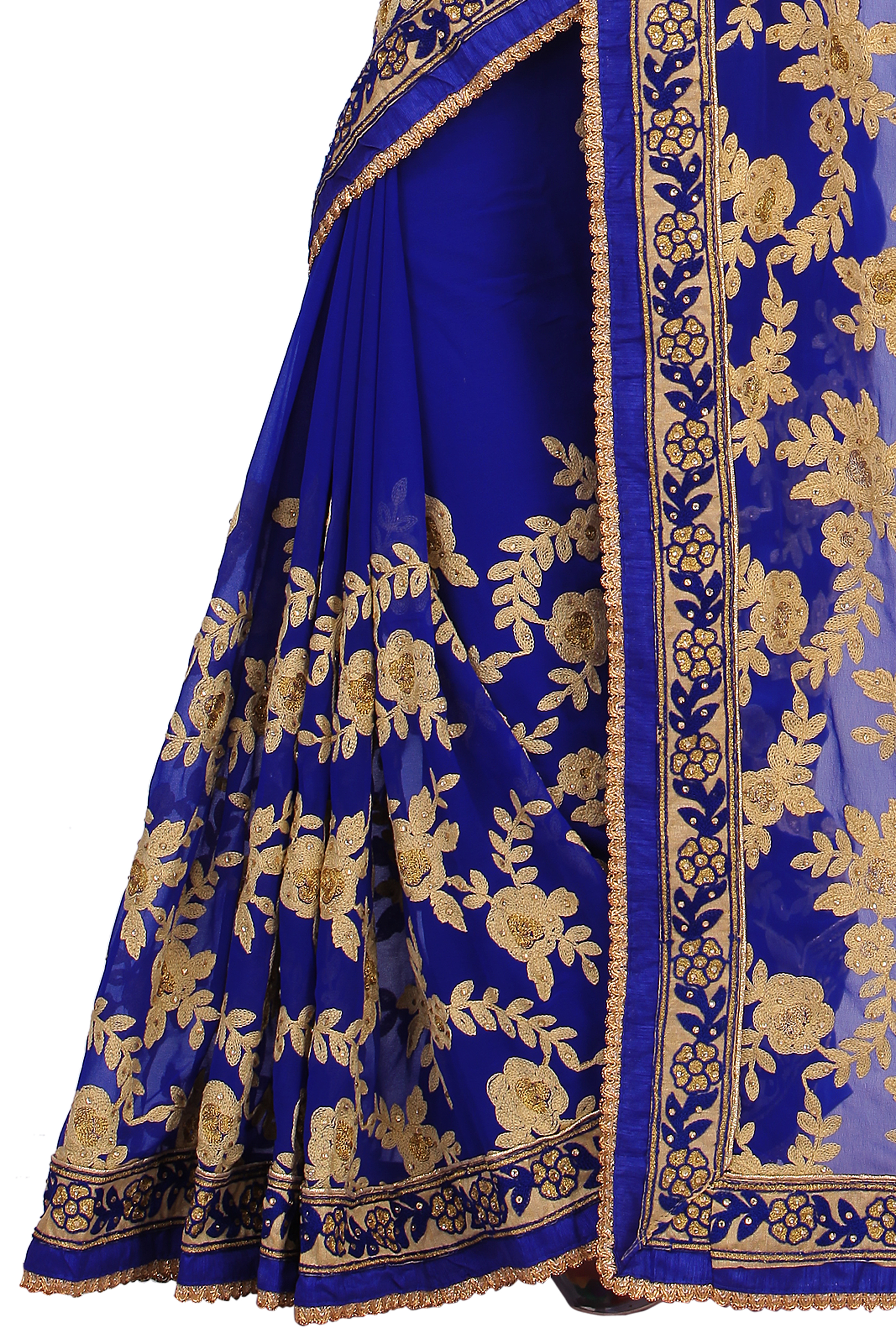 Georgette Heavy Embroidered Blue Saree