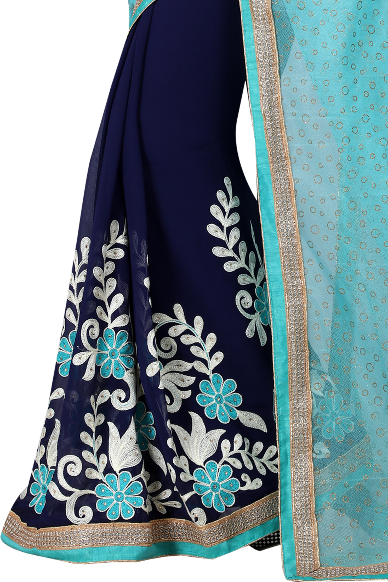 Georgette Designer Skyblue And Navyblue Saree