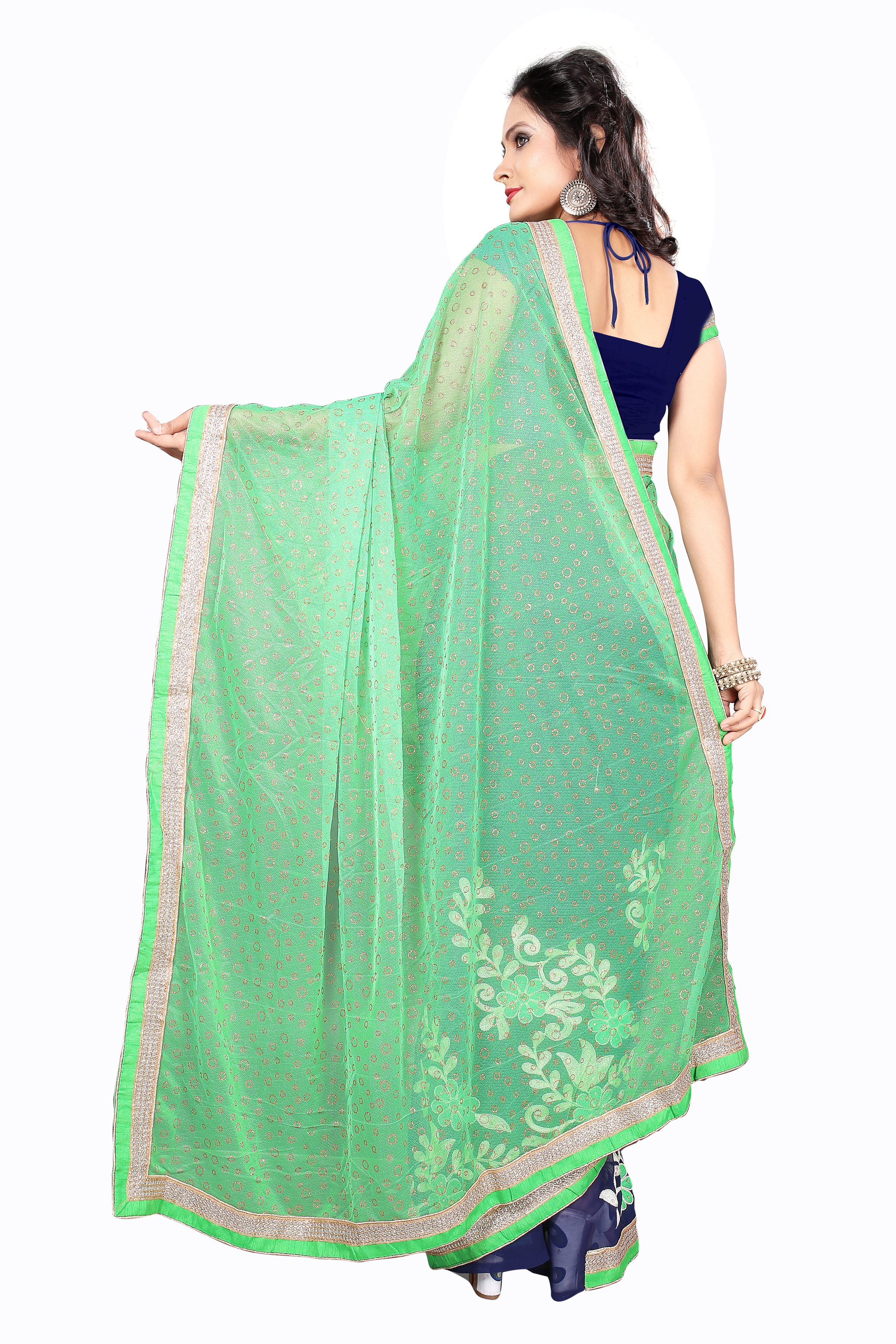 Georgette Designer Green And Navyblue Saree