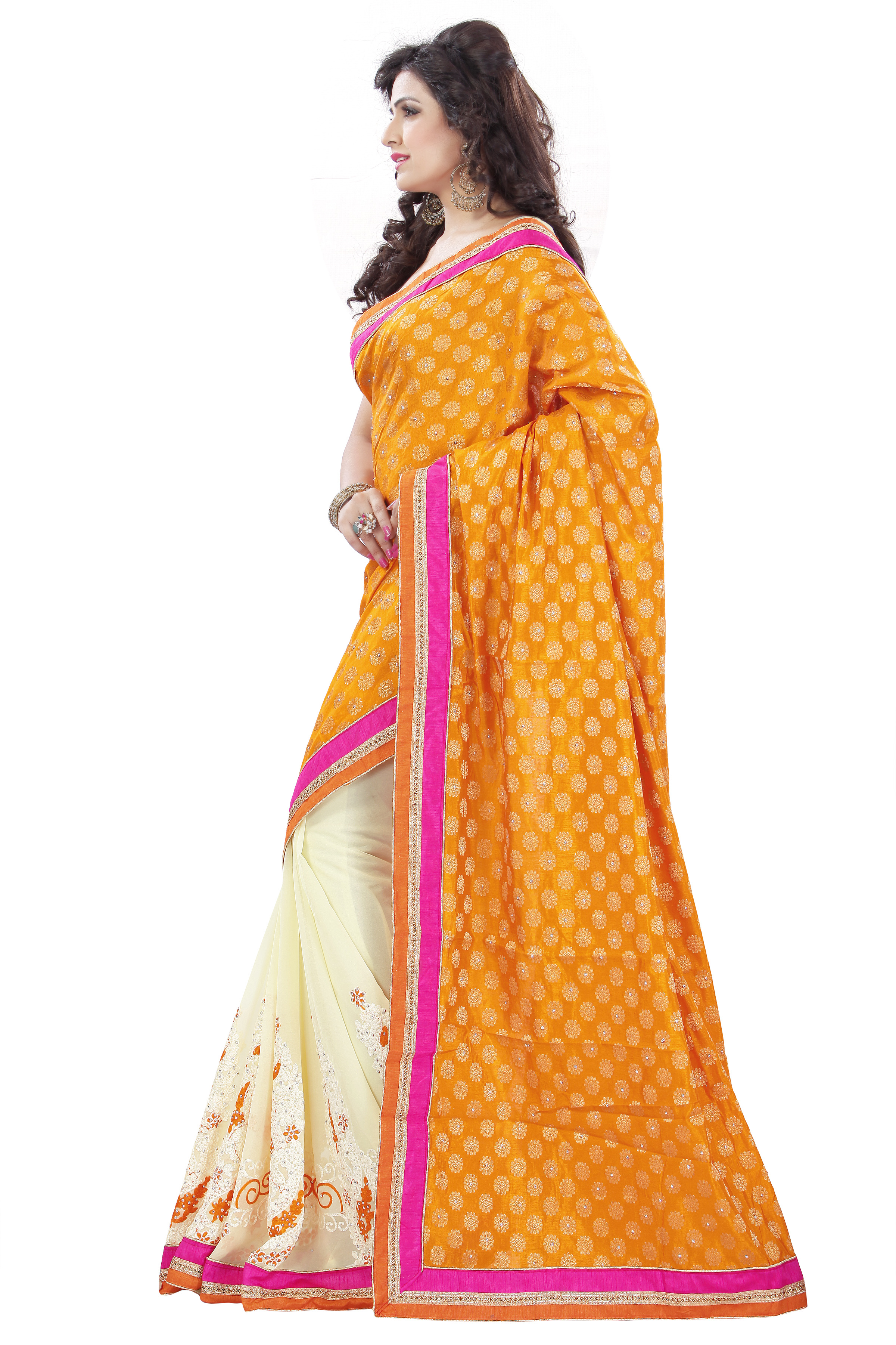 Orange And Beige Wedding Saree