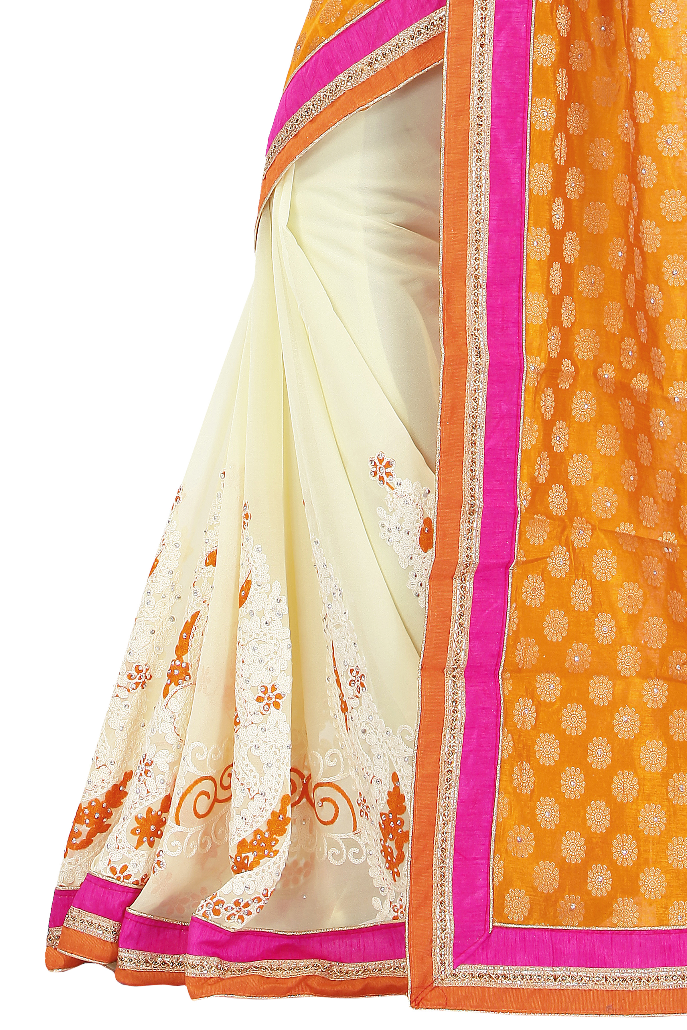 Orange And Beige Wedding Saree