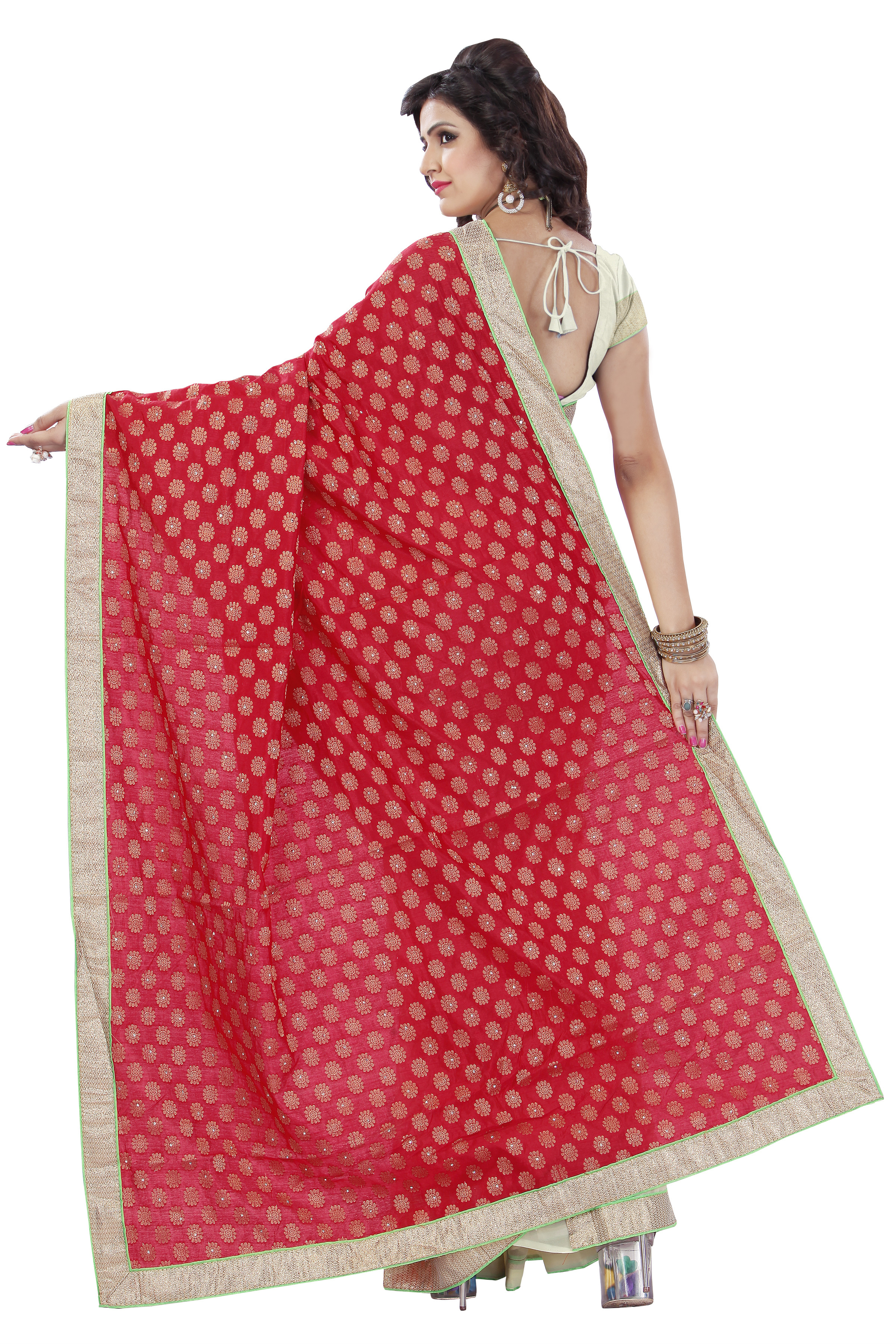 Red Stone Work Saree