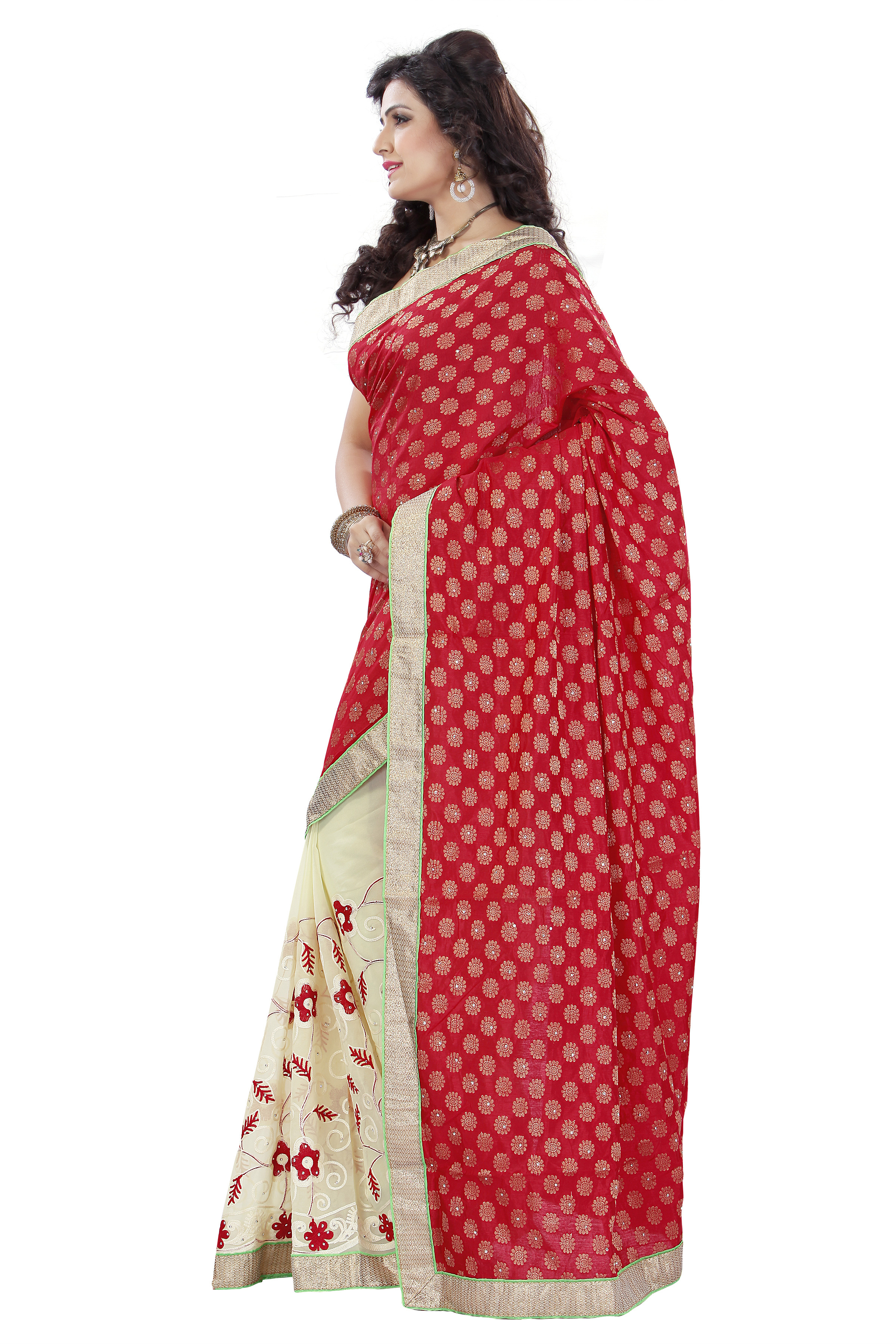 Red Stone Work Saree