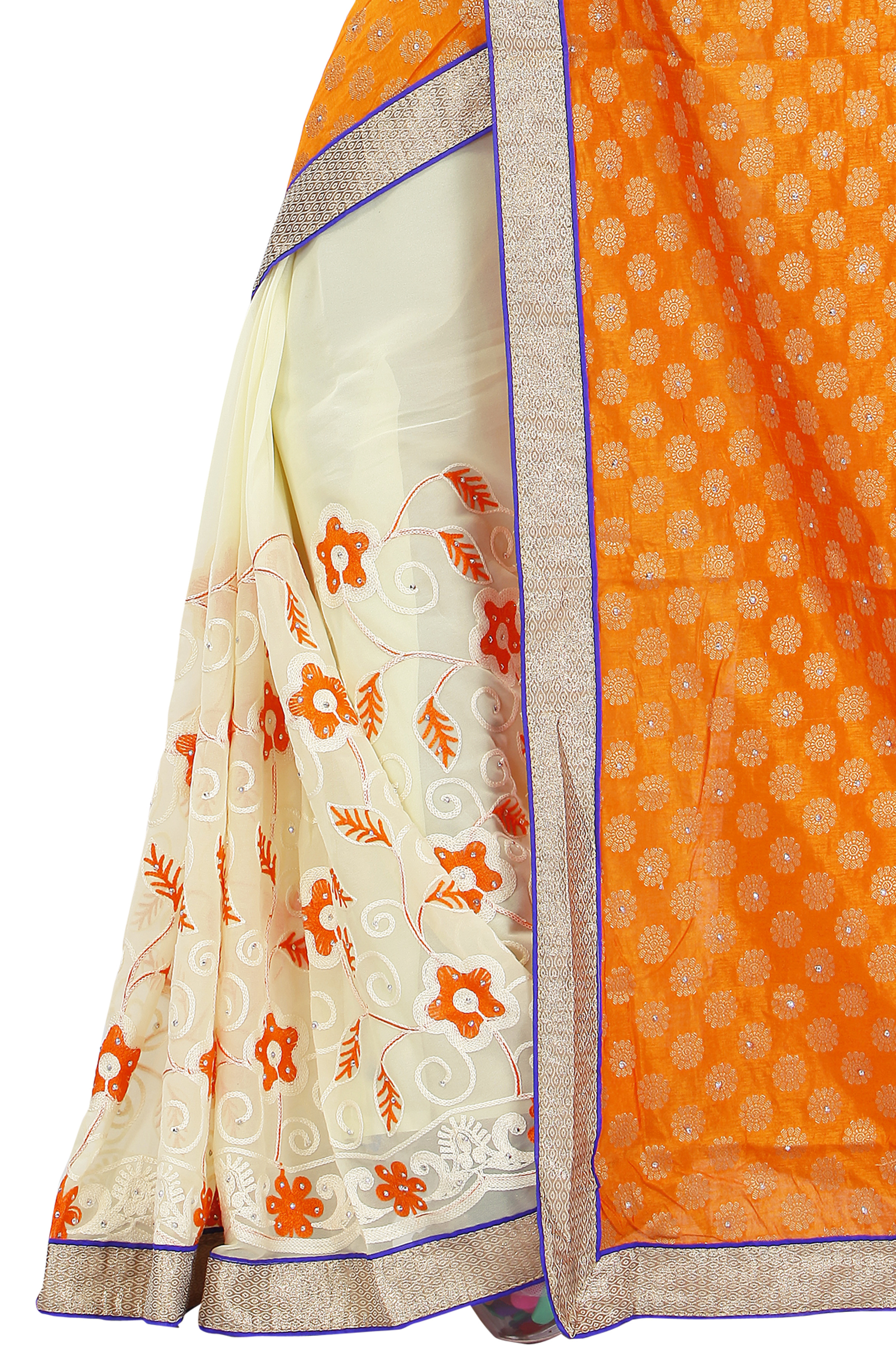Orange And Beige Stone Work Saree