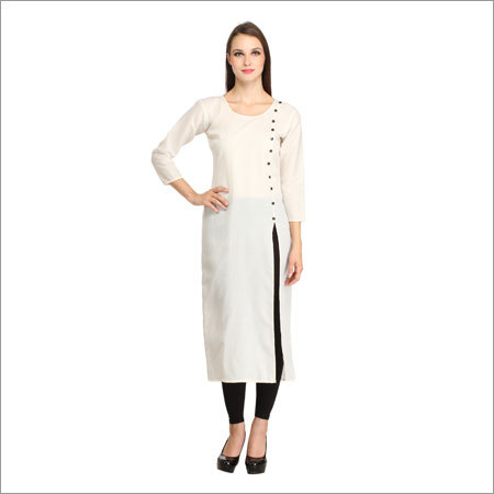 Fancy Kurtis - Cotton Blend, 50 Inches, Off-white | Elegant Design, Comfortable Fit, Stylish A-line