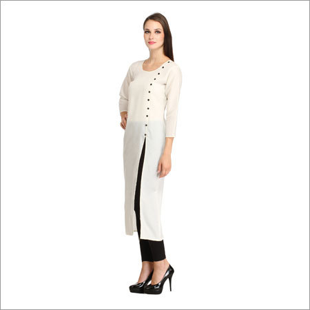 Fancy Kurtis - Cotton Blend, 50 Inches, Off-white | Elegant Design, Comfortable Fit, Stylish A-line
