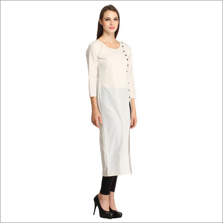 Fancy Kurtis - Cotton Blend, 50 Inches, Off-white | Elegant Design, Comfortable Fit, Stylish A-line