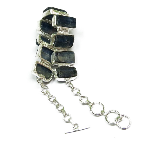 Grown Jewel !! Kyanite 925 Sterling Silver Bracelet Size: 19 X 1.6 Cm