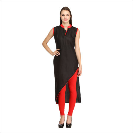 Kurtis - Cotton, 50 Inch, Black | Elegant Design, Comfortable Fit, Mandarin Collar, Sleeveless