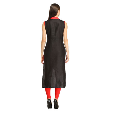 Kurtis - Cotton, 50 Inch, Black | Elegant Design, Comfortable Fit, Mandarin Collar, Sleeveless