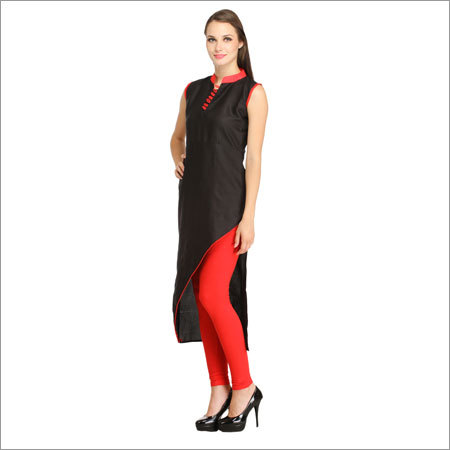 Kurtis - Cotton, 50 Inch, Black | Elegant Design, Comfortable Fit, Mandarin Collar, Sleeveless