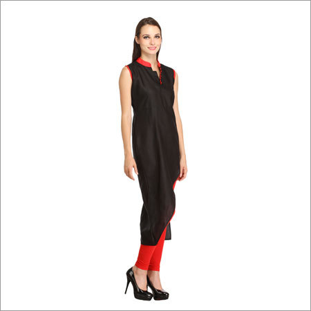 Kurtis - Cotton, 50 Inch, Black | Elegant Design, Comfortable Fit, Mandarin Collar, Sleeveless