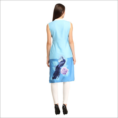 Fancy Kurtis - Cotton, 44 Inch, Light Blue | Stylish Design, Comfortable Fit, Mandarin Collar, Sleeveless