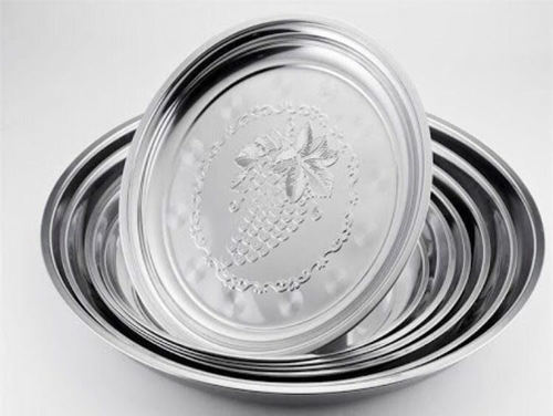 S.S Round Tray With Grape Design - Stainless Steel, 8-12 Inch | Silver Finish, Elegant Grape Motif for Home and Hotel Use