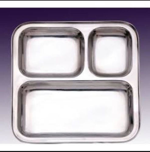 S.S Four Corner Partition Plate - Stainless Steel, 7-10 Inch | Silver Finish, Ideal for Home and Hotel Use