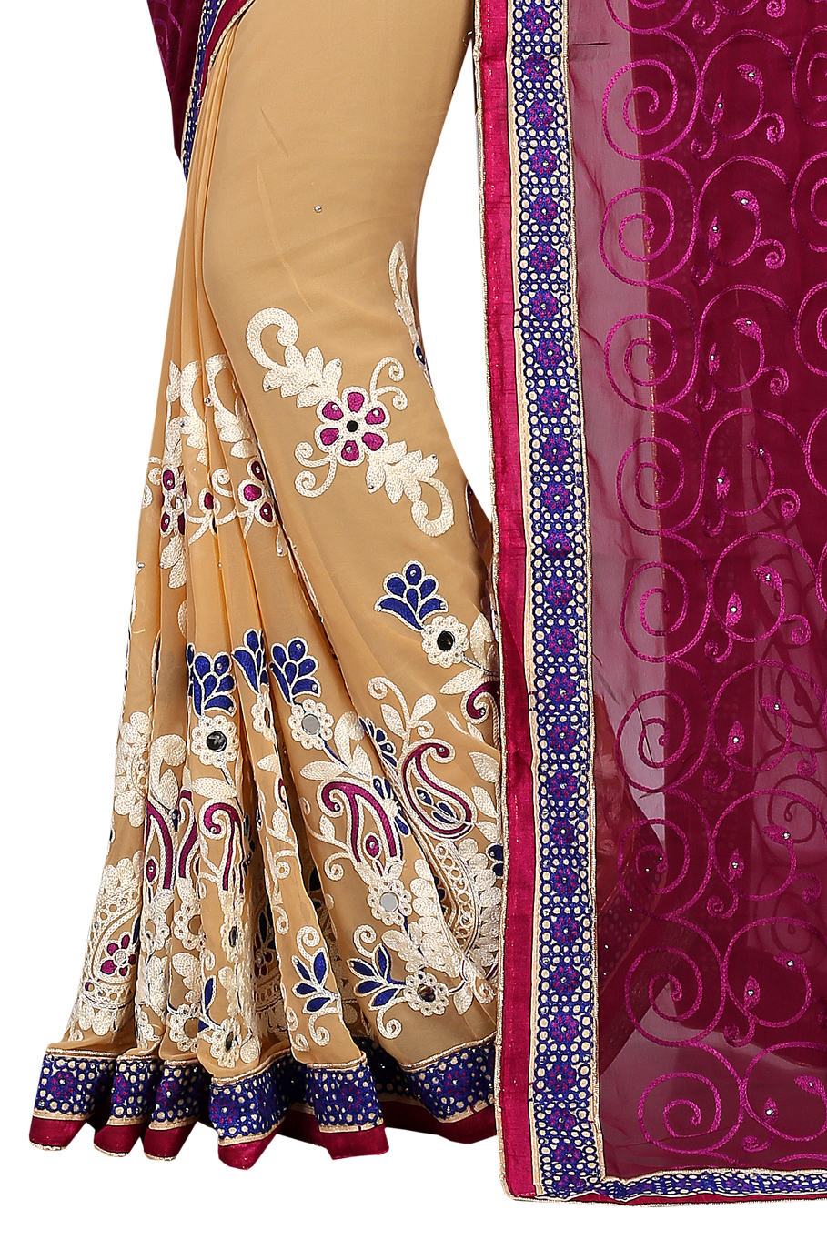 Georgette Deep Pink Beige