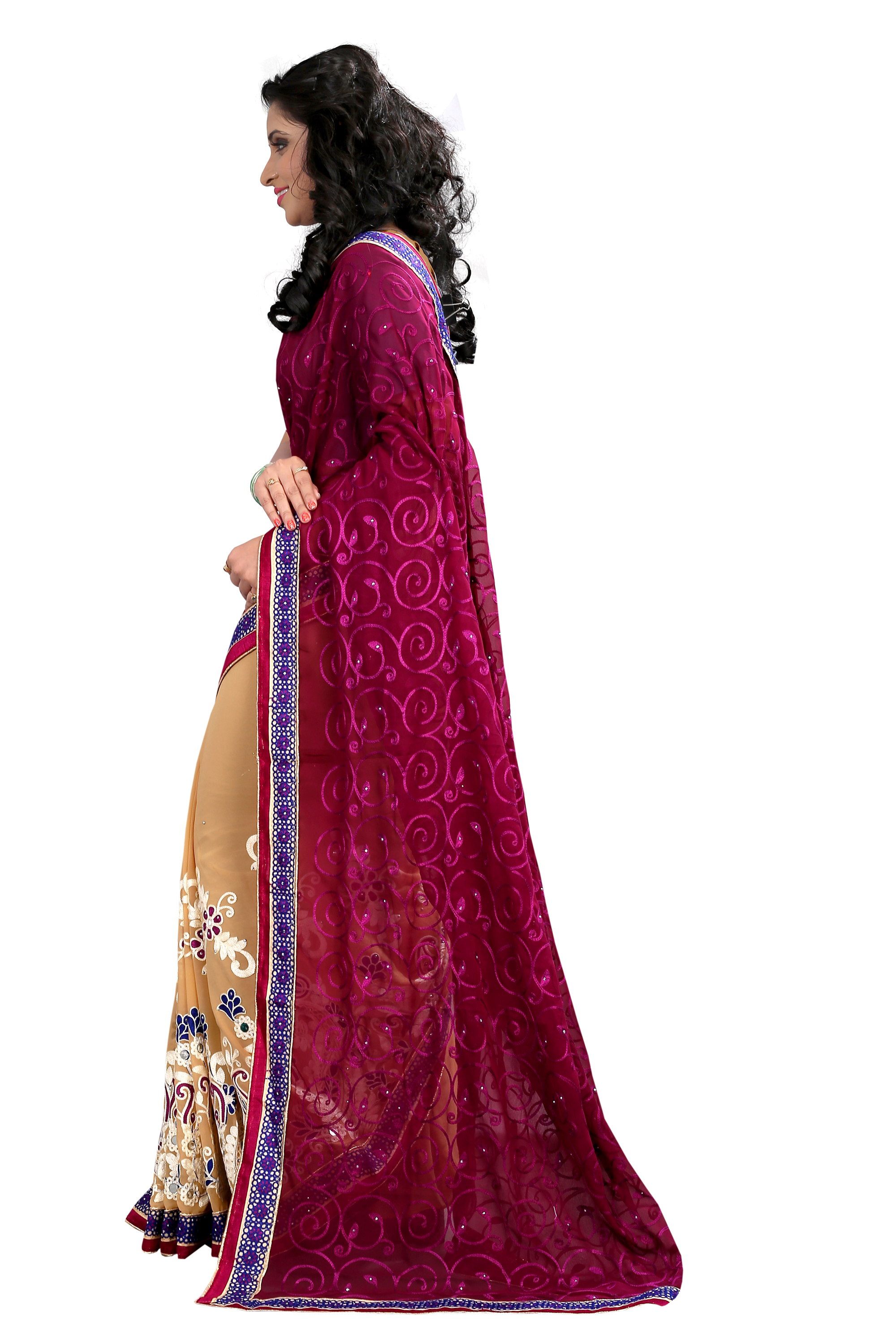 Georgette Deep Pink Beige