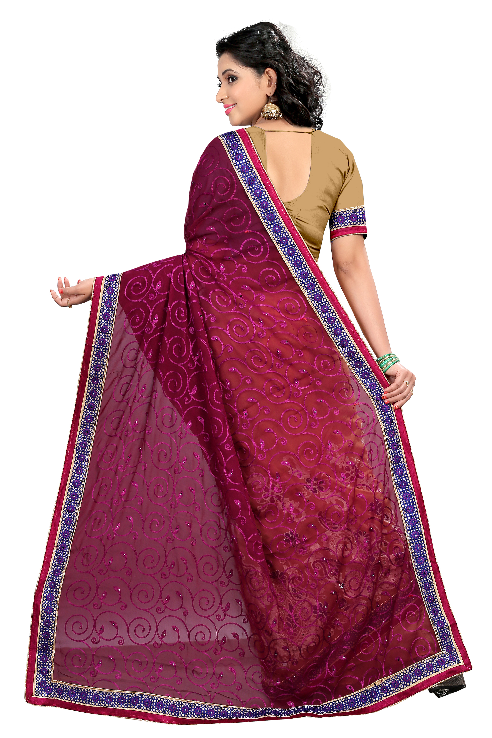 Georgette Deep Pink Beige