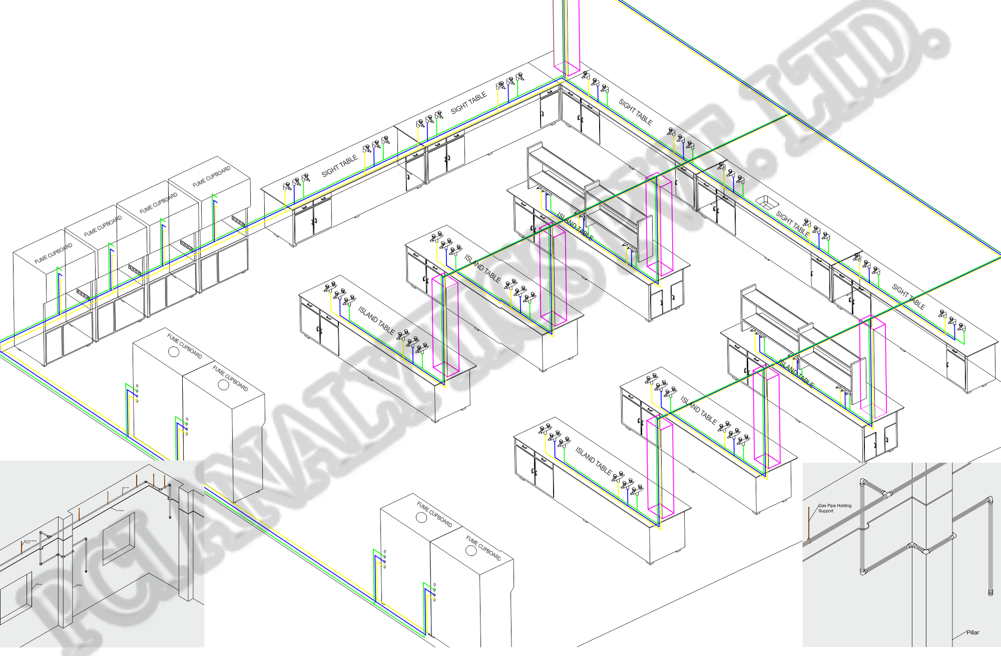 White Gas / Utility Pipe Routing Through Fall Celing