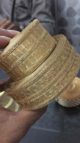 Designer Needle Lace - Polyester Satin Fabric, Golden Color with Reversible Plain Pattern