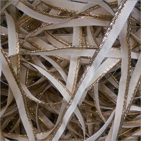 Piping Lace - Cotton, One Sided, White & Golden | Unique Plain Pattern, Stylish Design for Bags, Garments, Footwear