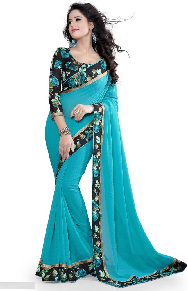 Designer Printed Saree - Soft Silk, 5.5m X 1.1m, Pink, Velvet Border | Attached Blouse, Floral Print, Elegant Design, Comfortable Wear