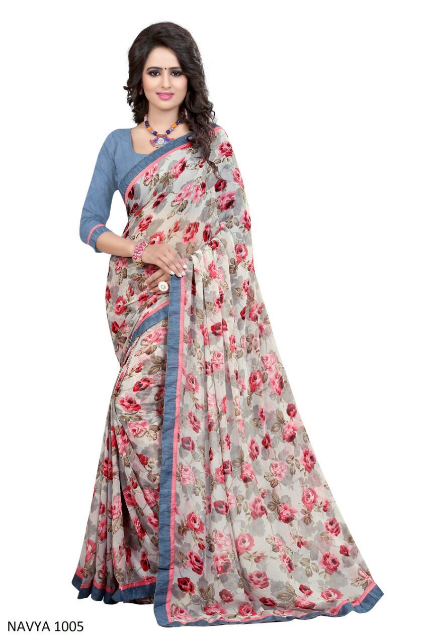 Designer Printed Saree - Soft Silk, 5.5m X 1.1m, Pink, Velvet Border | Attached Blouse, Floral Print, Elegant Design, Comfortable Wear