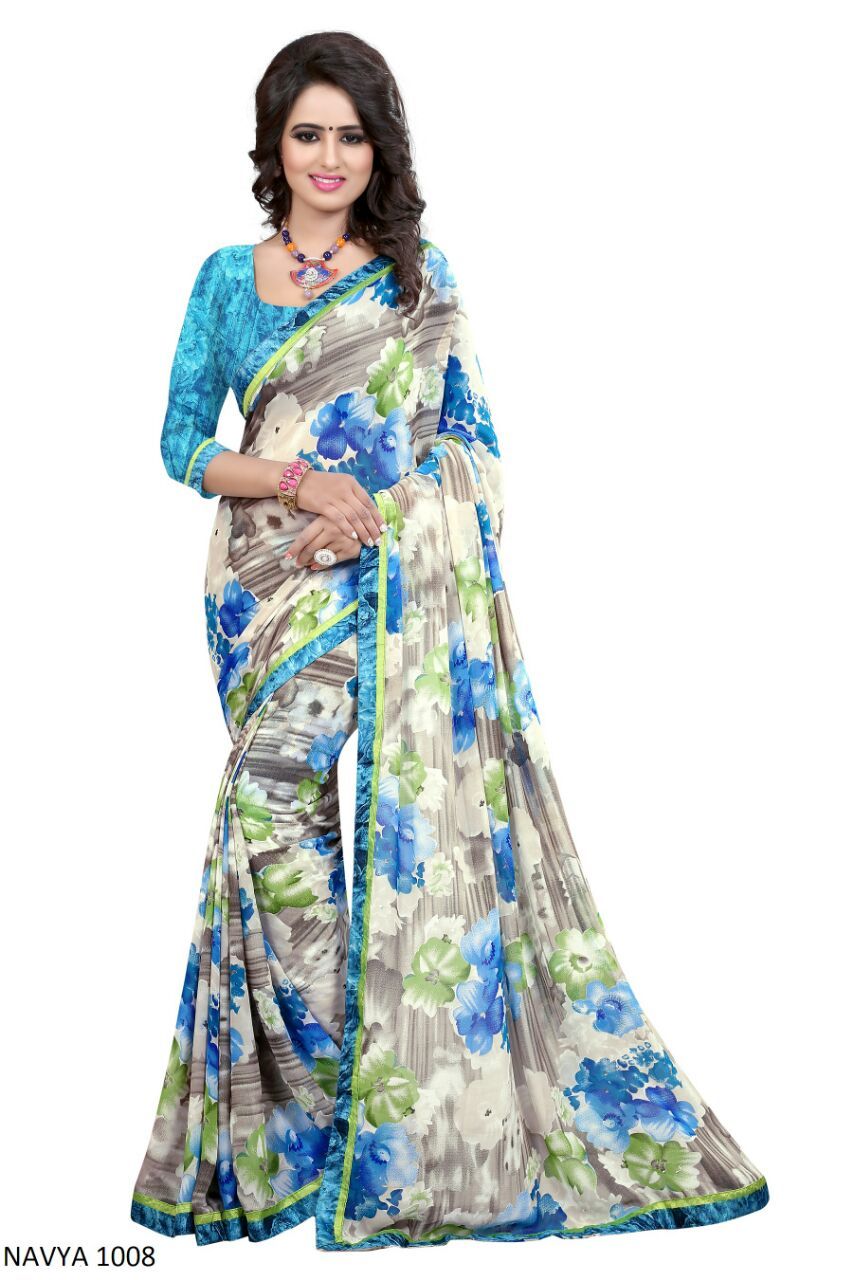 Designer Printed Saree - Soft Silk, 5.5m X 1.1m, Pink, Velvet Border | Attached Blouse, Floral Print, Elegant Design, Comfortable Wear