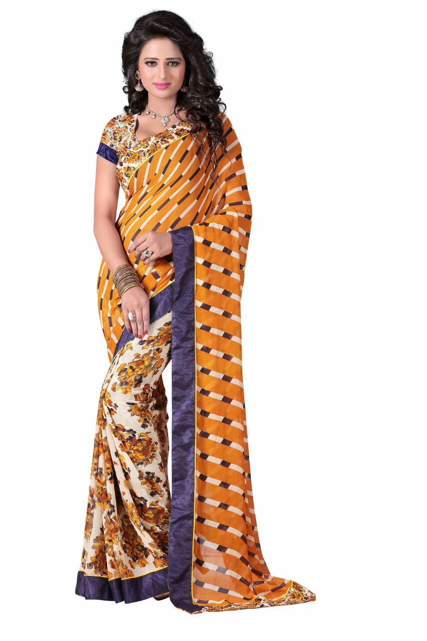Designer Printed Saree - Soft Silk, 5.5m X 1.1m, Pink, Velvet Border | Attached Blouse, Floral Print, Elegant Design, Comfortable Wear