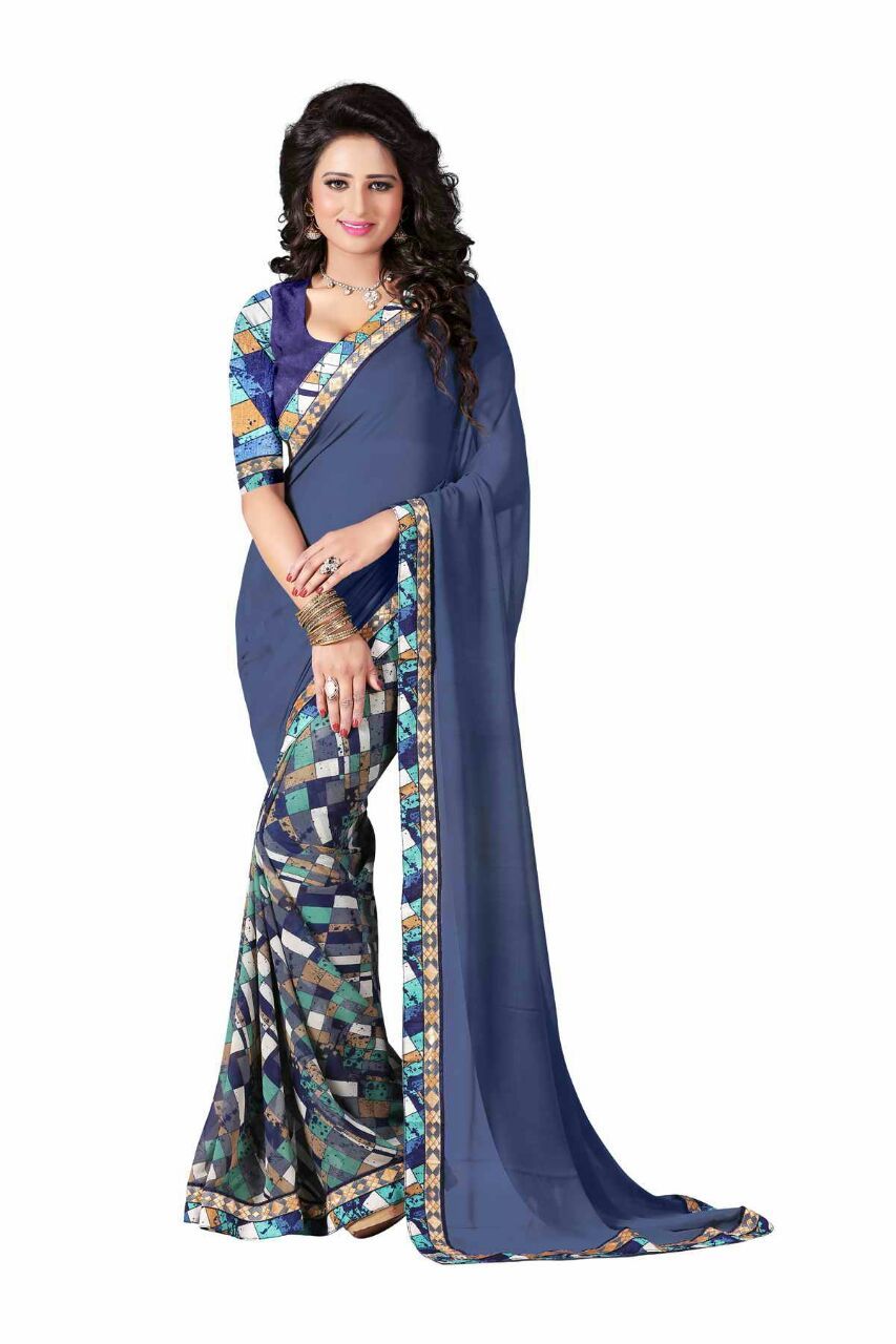 Designer Printed Sari - Chiffon, 5.5m X 1.1m, Green | Elegant Design, Soft Fabric, Vibrant Digital Prints, Perfect Fit