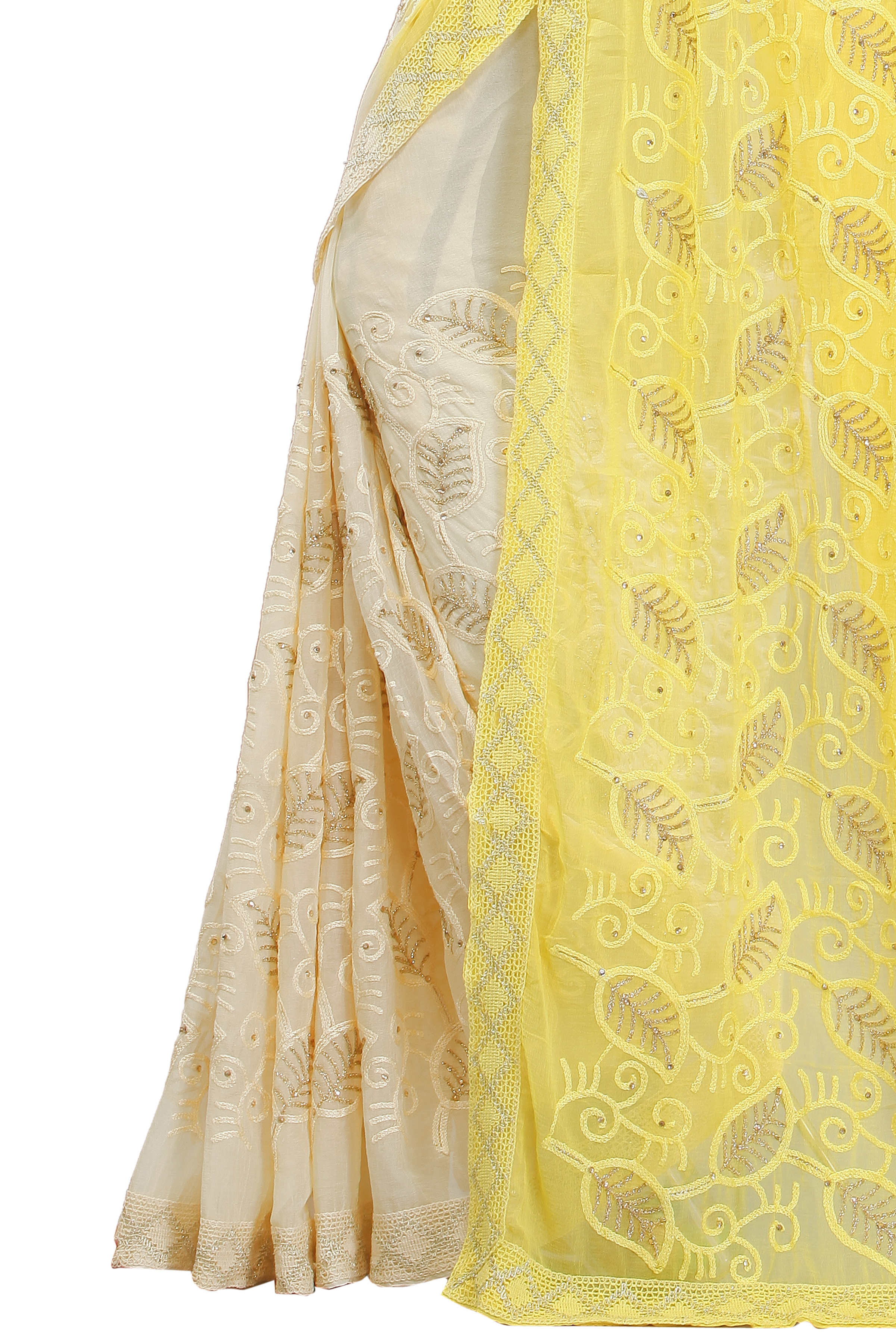 Yellow Fancy Work Sarees