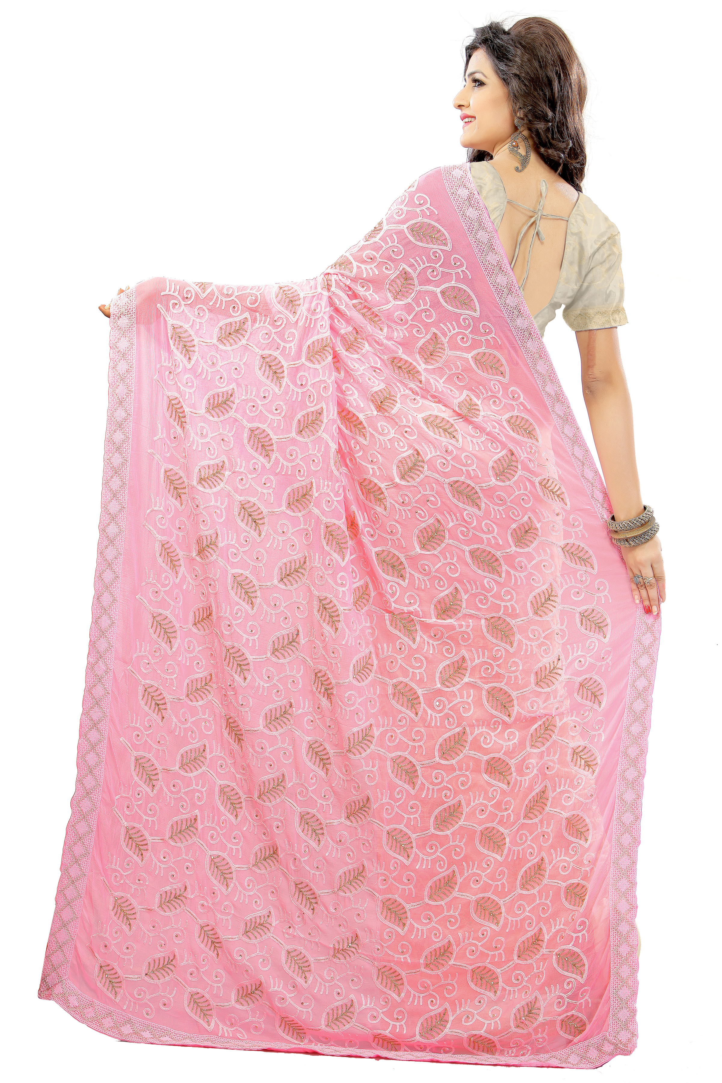 Embroidered Pink Saree