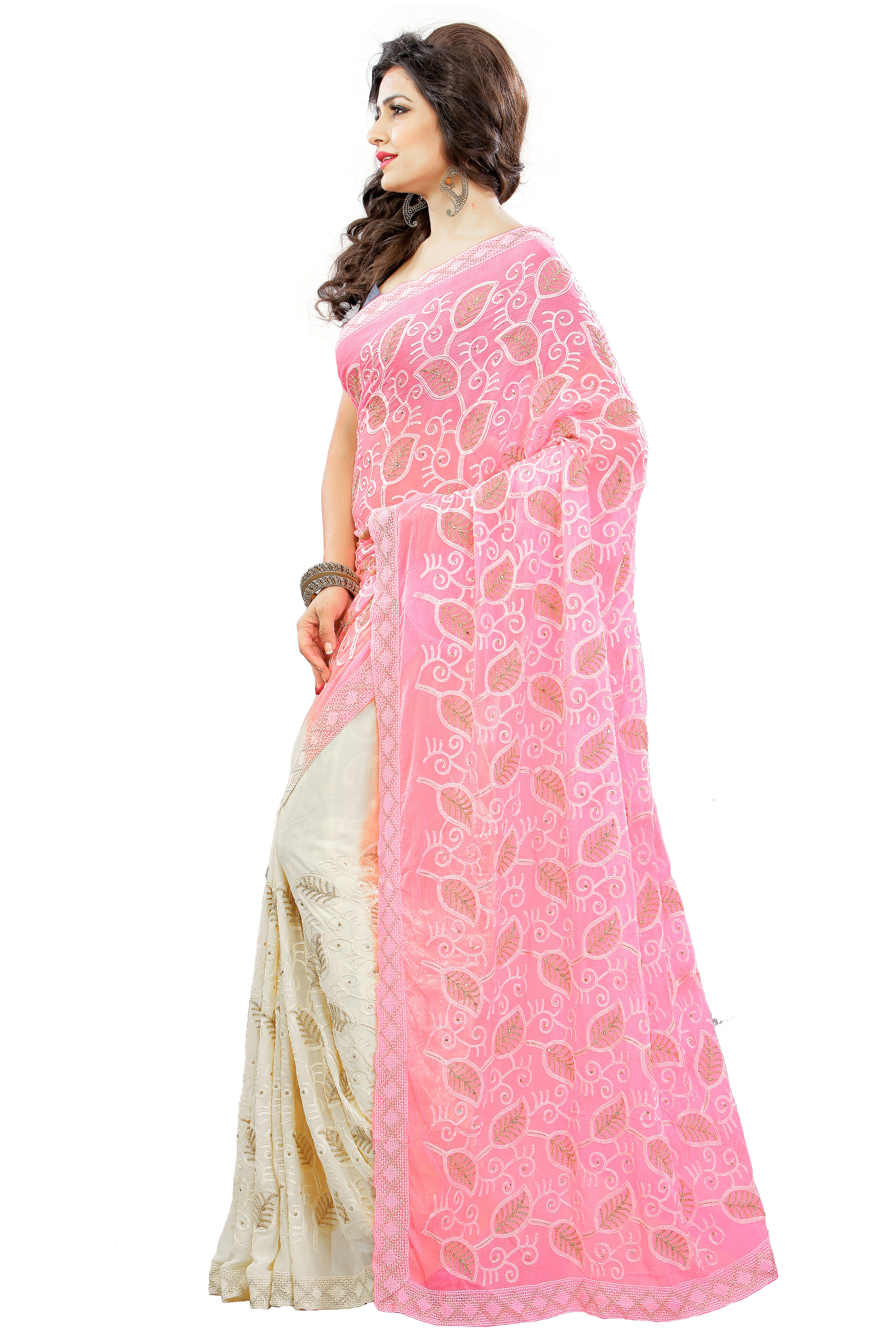 Embroidered Pink Saree