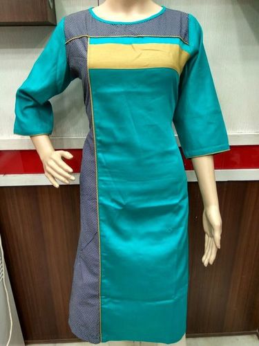 Cotton Kurtis With Zip - Cotton, Regular Fit, Blue Colour | Short Sleeve, Washable, Ideal for Summer and Winter, Formal Wear for Girls