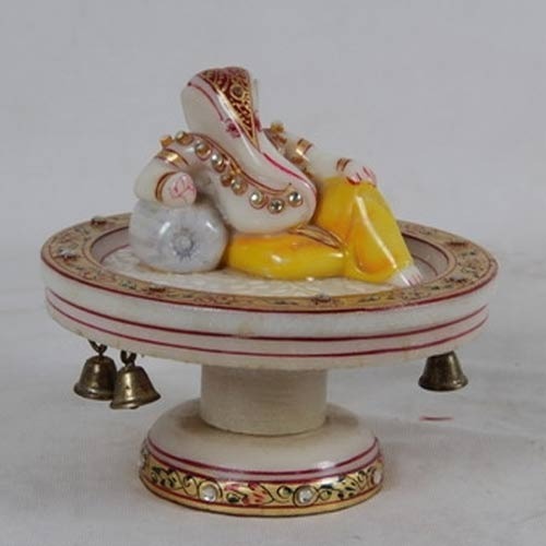 White Sitting Ganesh Chowki