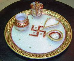 White Marble Swastik Pooja Thali